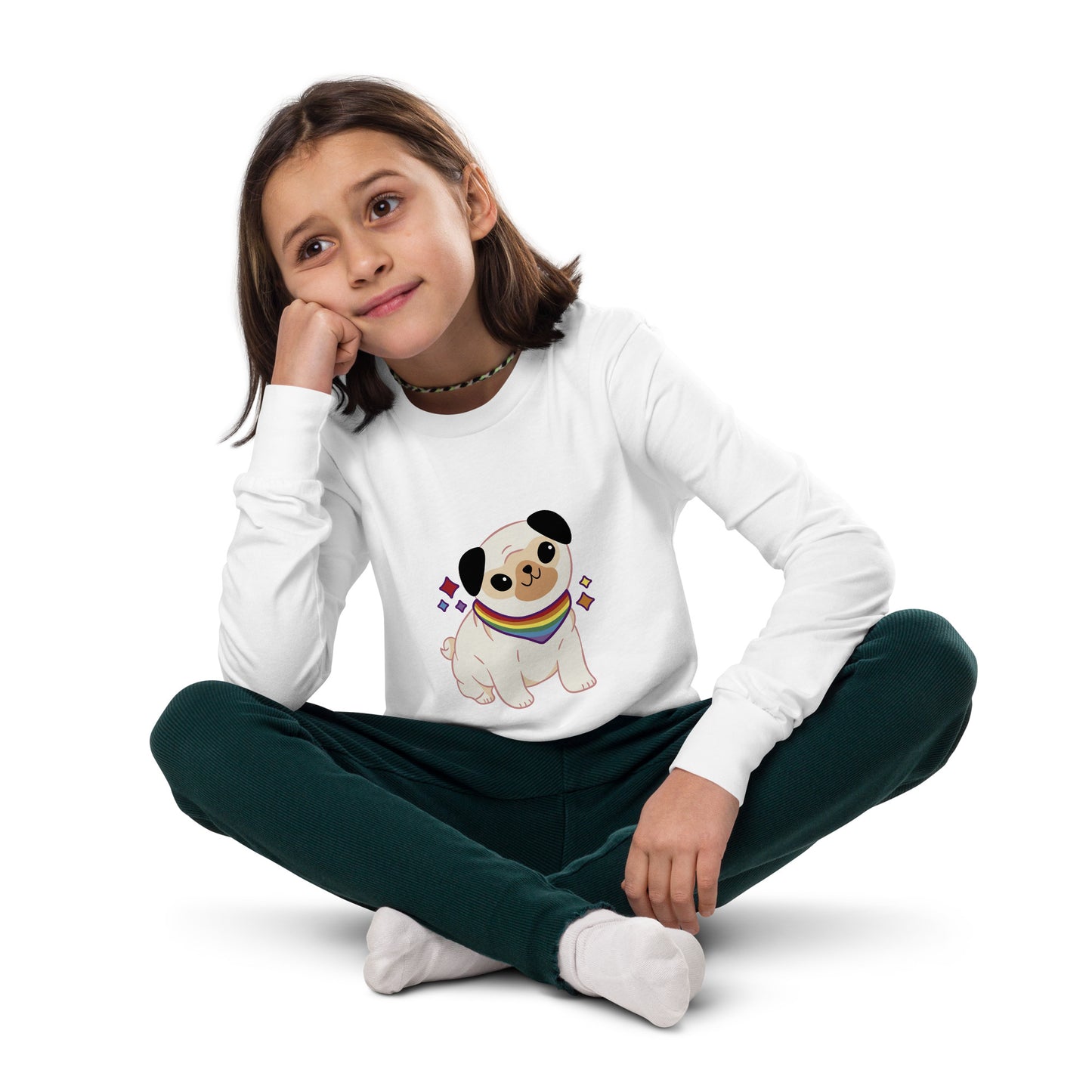 Youth long sleeve tee, dog, black, red, white, gift, birthday, kids